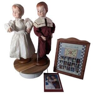 Rare Vintage Albert Schoenhut Boy Girl  Set 17in USPS Stamp Wood Jointed Dolls
